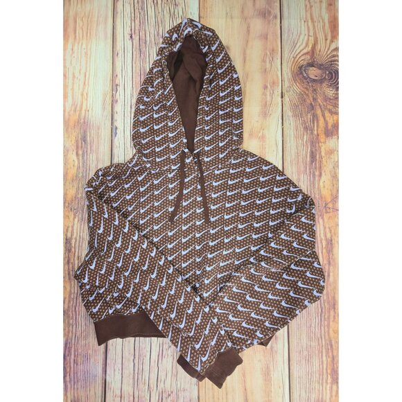 Nike Womens Cropped Brown Hoodie Small Polka Dot & Swoosh - Picture 4 of 6